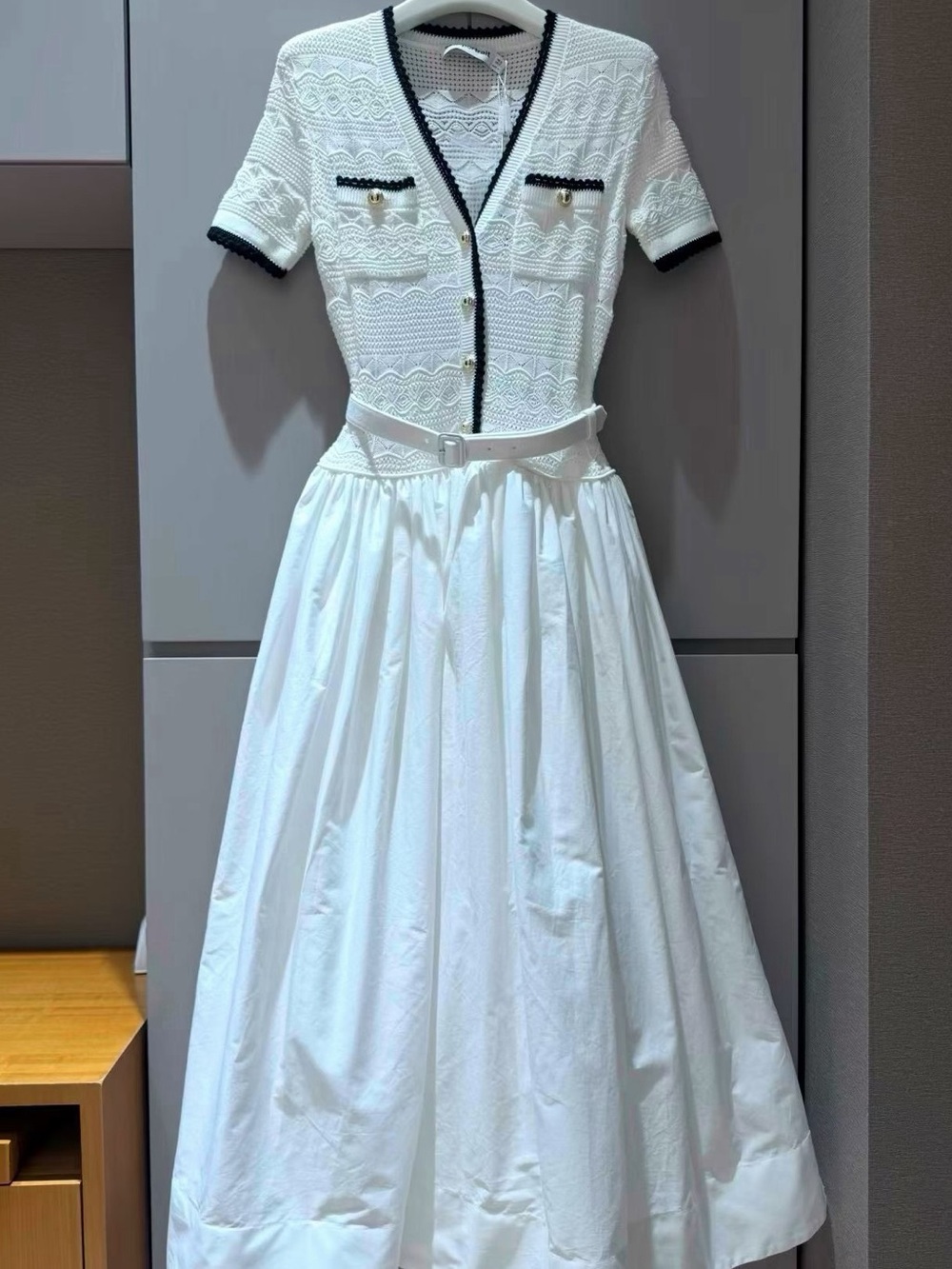 NWOT Self-Portrait White Knit Belted Midi Dress, Size XS/S/M/L - Picture 5 of 6